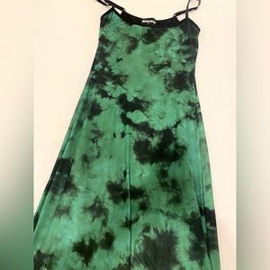 Green tie-dyed Dolls Kill mesh maxi dress